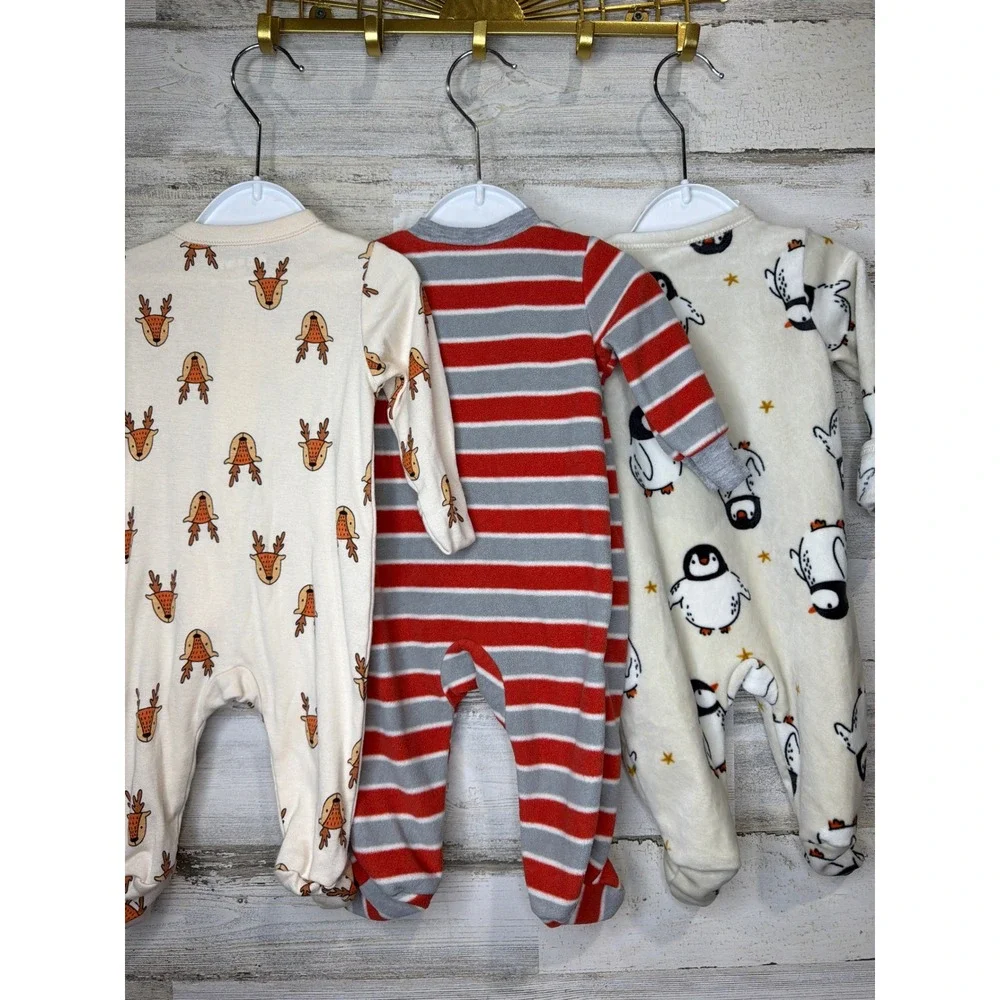 Old Navy Child of Mine Sleepers Boys 0-3M Multi Reindeer Penguin Brother EUC